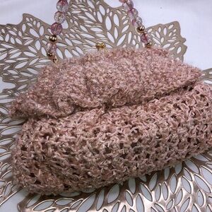 Lovely Crocheted Silk Lined Unique Evening Purse Soft Blush